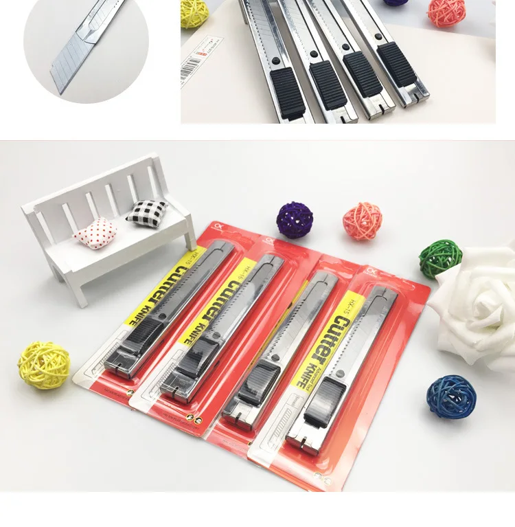 C136 Hand Push Medium Utility Knife Silver Paper Cutting Knife Learning Office Paper Cutting Knife Silver Metal Paper Cutter Sta