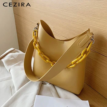 

CEZIRA Large PU Leather Casual Hobo For Women Summer Style Solid Color Bucket Chain Handbags Female Vegan Shoulder Crossbody Bag