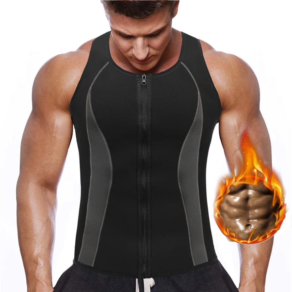 Black Vest Zipper Мужской неопреновый жилет для похудения, тренировочная рубашка на молнии, Корректирующее белье для талии, Корректирующее белье, Мужская одежда, пальто с длинным рукавом - Цвет: Black Vest Zipper