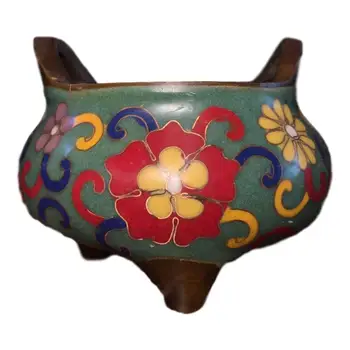 

LaoJunLu Pure Copper Red Petal Three-Legged Cloisonne Incense Burner Imitation antique bronze masterpiece collection of