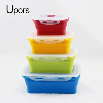 

UPORS Folding Bento Box Portable Silicone Lunch Box Food Dinnerware Container Collapsible Fruit Bowl for Children