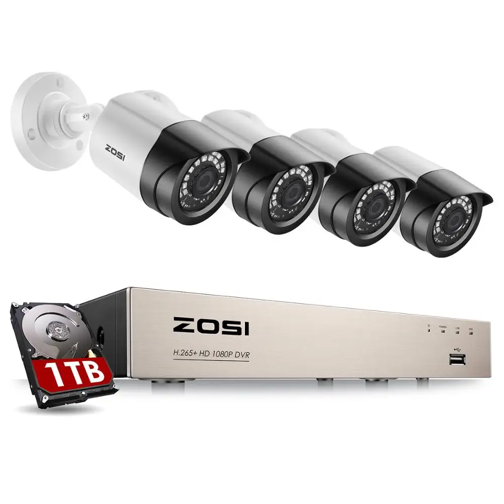 Система охранной камеры ZOSI 8CH 1080p H.265 + TVI CCTV DVR с 4x2 0 МП комплекты камер безопасности