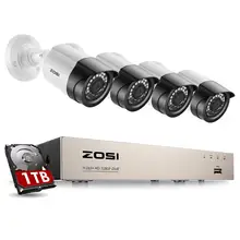 Zosi sistema de câmera de segurança, 8ch 1080p h.265 + tvi cctv dvr com kit de câmeras de segurança 4x2.0mp sistema de vigilância de vídeo para casa