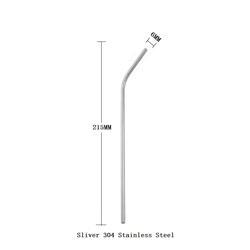 1pcs sliver Многоразовые соломинки для питья, набор из нержавеющей стали 18/10, металлическая красочная соломинка с чистящей щеткой, вечерние аксессуары, 215 мм X 6 мм - Цвет: 1pcs sliver