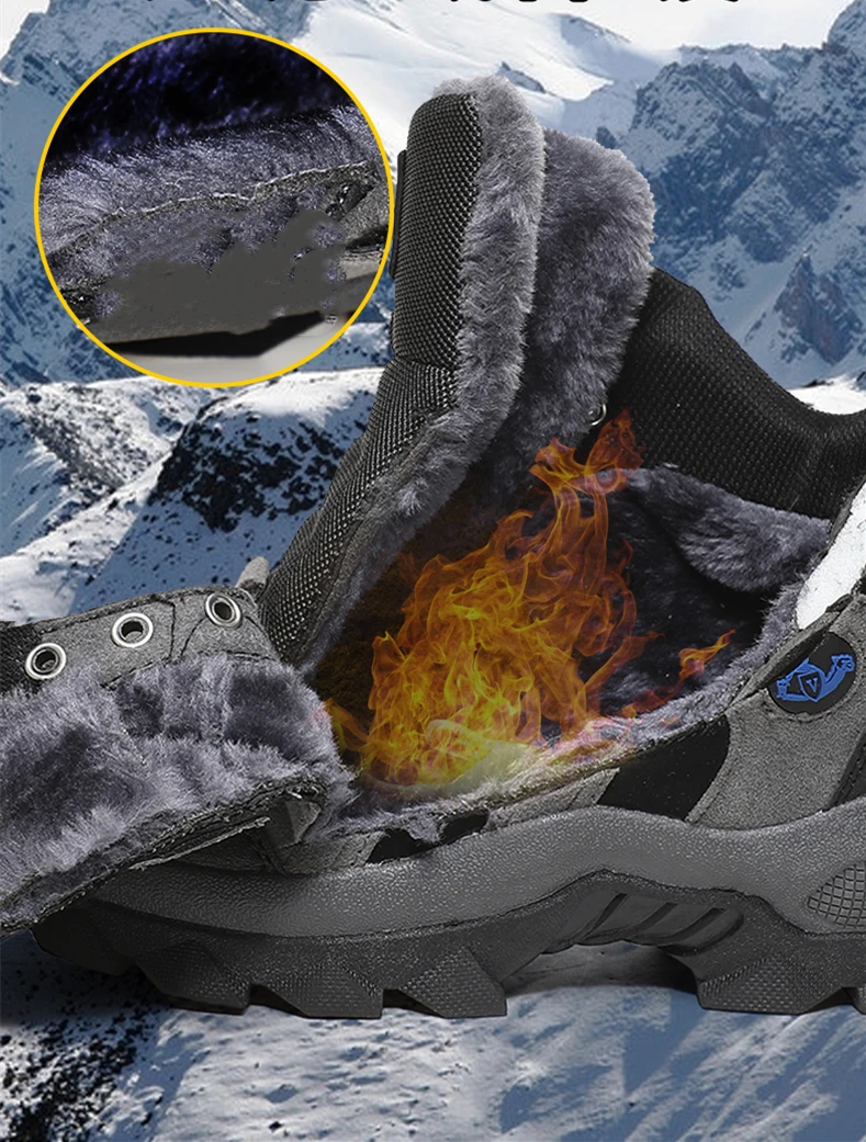 Large Size Outdoor Ankle Boots Men Snow Boots Fashion Lace Up Casual Sneakers Leather Winter Cowboy Footwear Hiking Shoes Spring