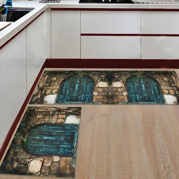 

Kitchen Mat Anti-slip Vintage Brick House Wooden Door Printed Carpet Doormat Hallway Bath Mat Living Room