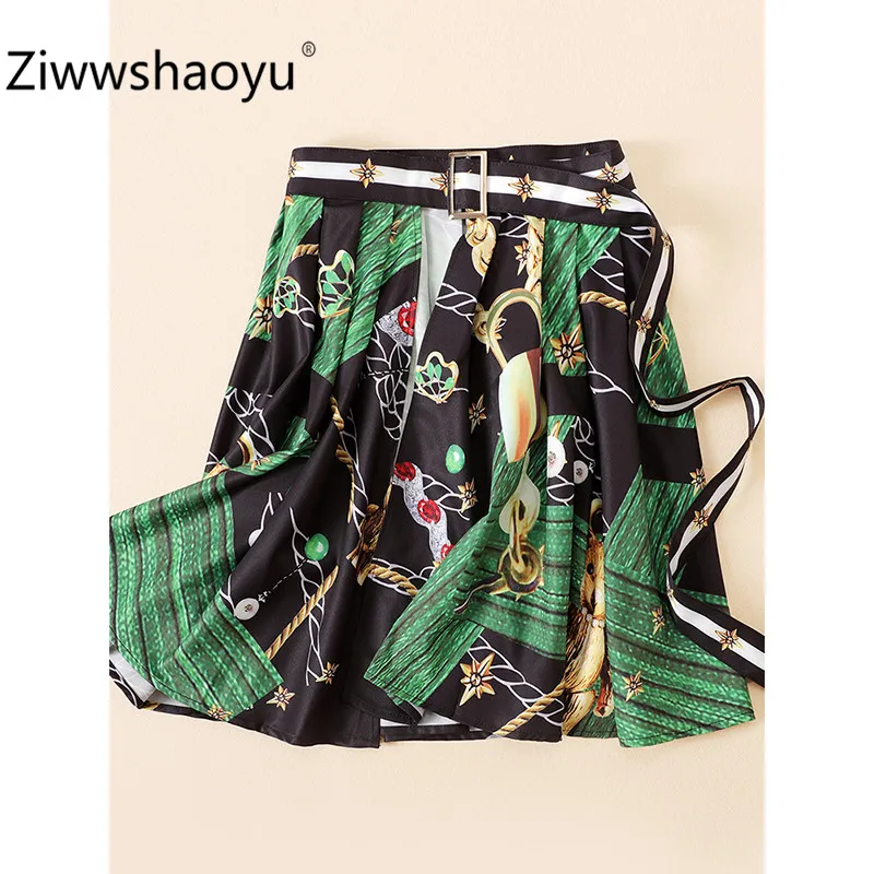 Ziwwshaoyu модный бренд женский костюм из двух предметов принт мультяшного медведя рубашка платье+ пояса юбки высокого качества осенние женские костюмы