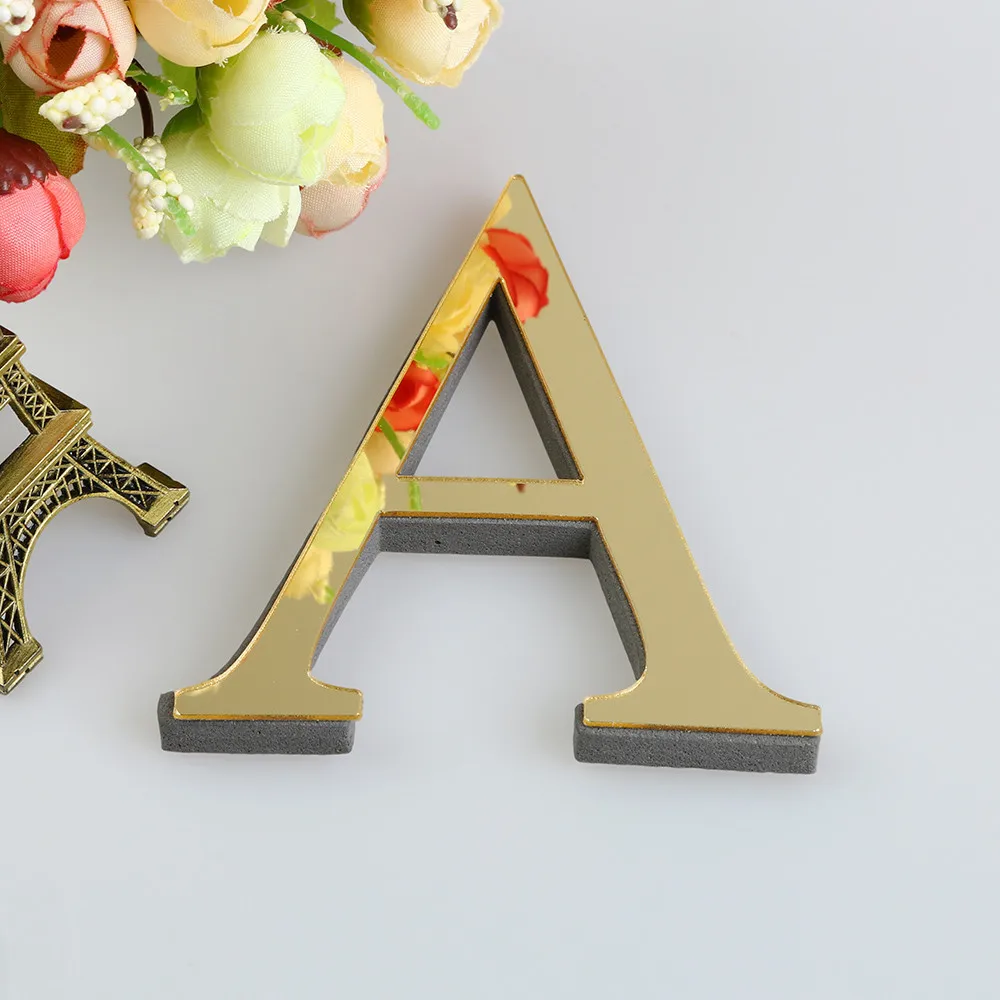 15 см буквы имя 3D зеркальные настенные наклейки букв алфавита Свадебные буквы "Love" Английский домашний декор логотип для черный/золото/серебро F112 - Цвет: Золотой