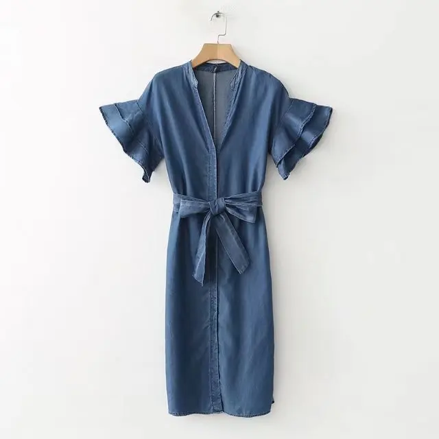 

2018 Summer WOMEN'S Dress Western Style Fashion Slim Fit Versatile Double Layer Laminated Decoration Tencel Computer Cable Lock