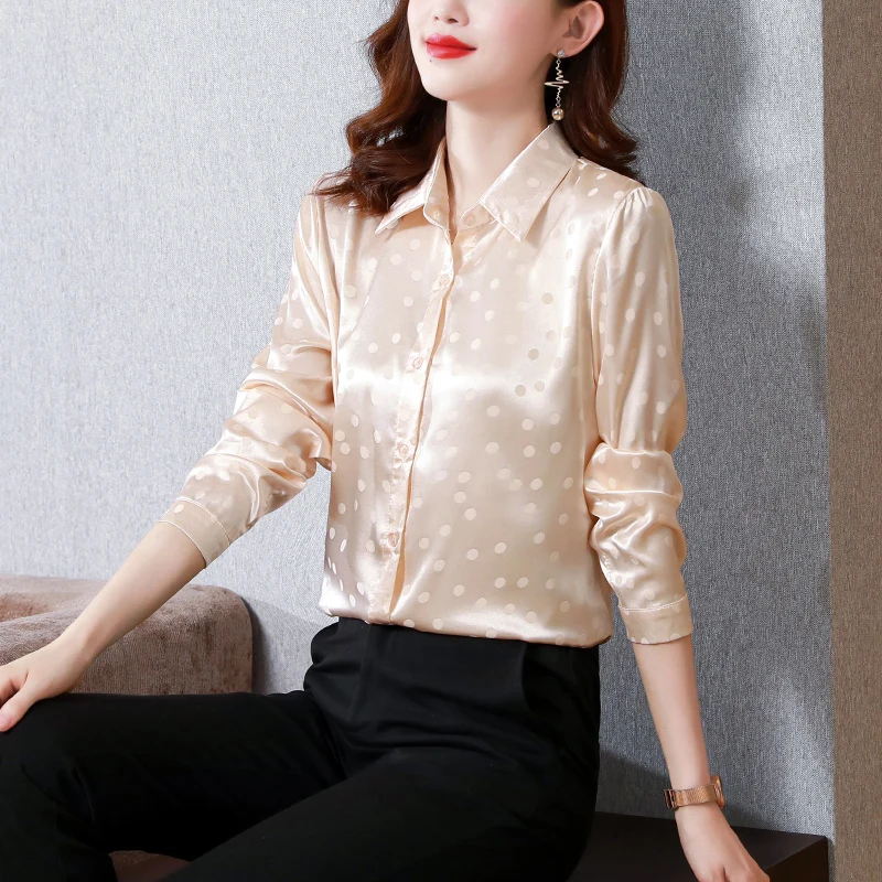Women's Long Sleeve Satin Blouse | Silky Office Tops For Work, Formal, Or Casual | Slim Fit, Collared, Button Front