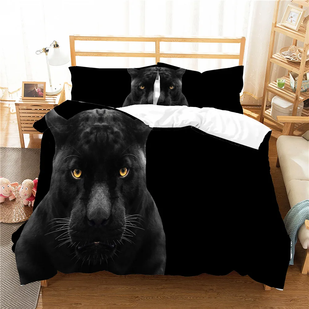 

Bed Clothes Black Bedding Cover 3D Leopard Pattern Home Textiles for Boy with Pillowcase King Double Size Bedroom Coverlet