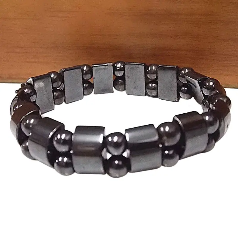 Круглый черный камень магнитотерапевтический браслет для женщин и мужчин, забота о здоровье, магнитный гематитовый растягивающийся браслет, подарки