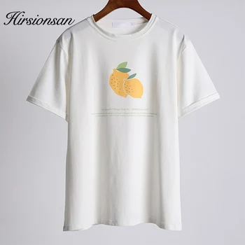 

Hirsionsan Lemon Cartoon Printed T Shirt Women 2019 Summer New Women White Crewneck Loose Tee Tops Short Sleeve Femme T Shirt