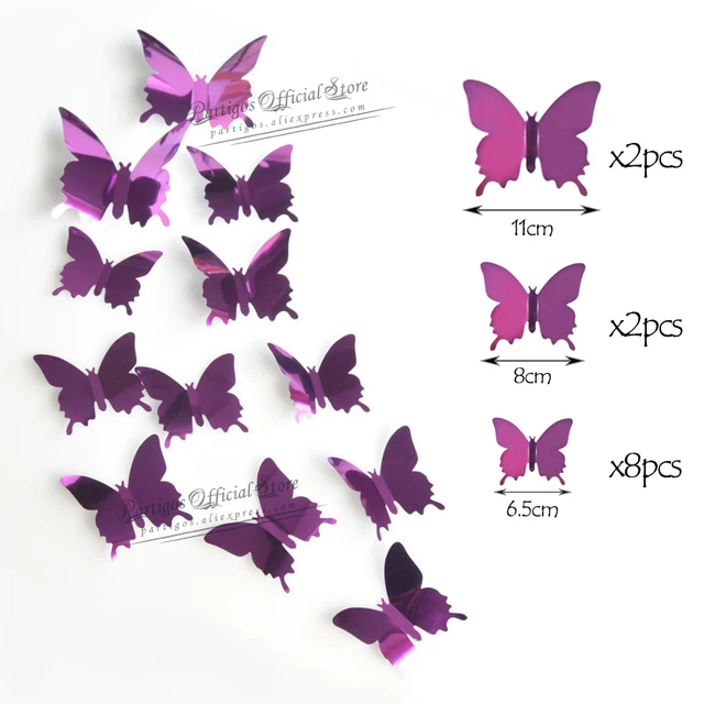12Pcs 4D Hollow Butterfly Wall Sticker DIY Home Decoration Wall Stickers wedding Party Wedding Decors Butterfly Kids Room Decors rose red