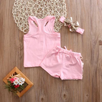 

Fashion Summer Newborn Baby Girls Clothes Sets Sequin Princess Toddler Infant Birthday T-shirt Tops+Shorts 2pcs Outfits Clothes