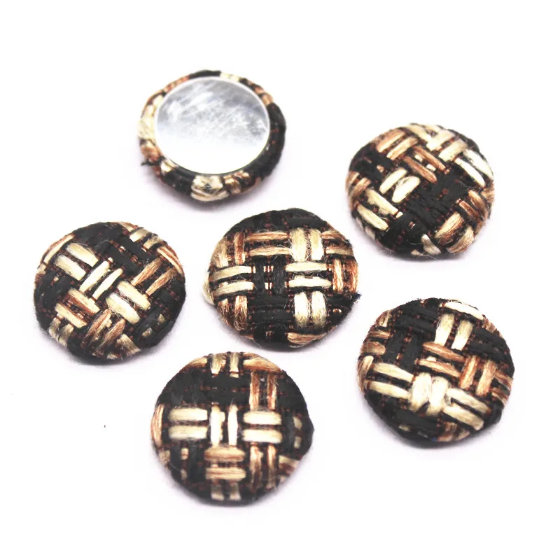 트위드 직물 라운드 버튼 플랫백 카보숑, DIY 공예, 헤어 클립, 홈 데코, 스크랩북 액세서리, 20mm, 20 개