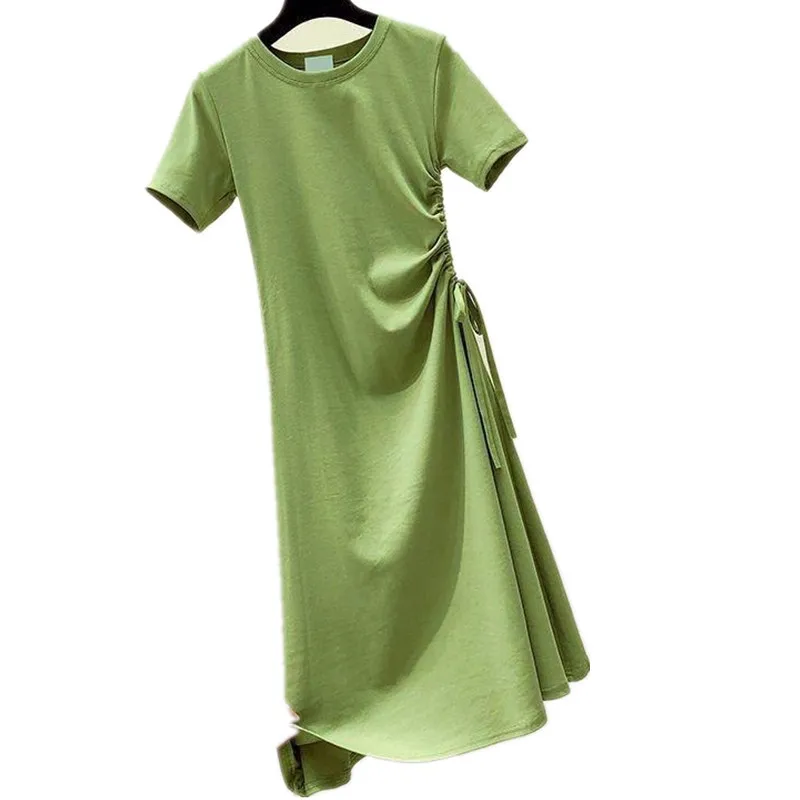 Армейский зеленый Summer Dresses Casual Cotton Girls Dress Avocado Green Long Section Waist Costume Slim Party Big Kids Teenage Women Clothes - Цвет: Армейский зеленый