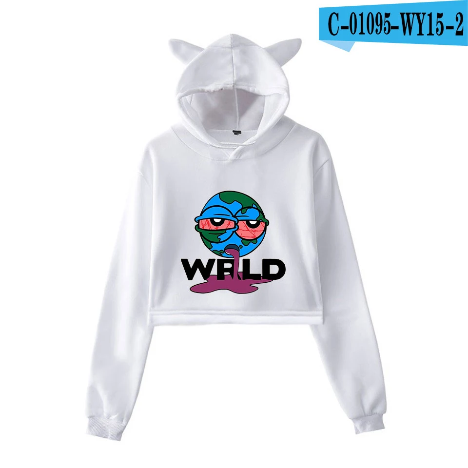 Kpop Juice wrld модная кепка с кошачьими ушками Сексуальная толстовка с принтом сексуальный тренд короткий кошачий Топ женские толстовки Горячая одежда Kpop - Цвет: white