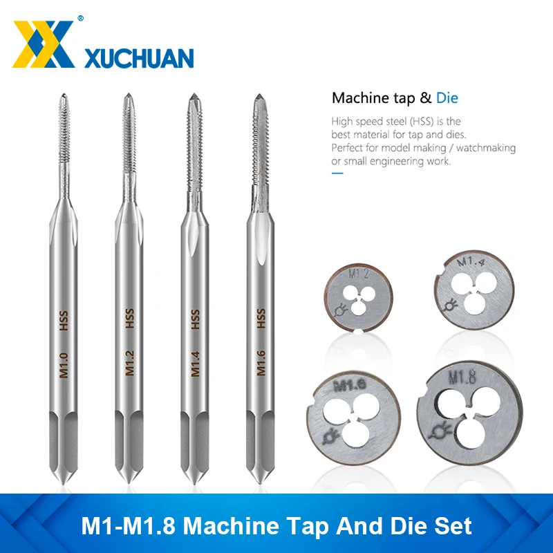 Machine Tap And Die Set M1 M1.2 M1.4 M1.6 M1.7 M1.8 HSS Tap Die Set Metric Drill Machine Screw Thread Tap&Die Threading Tool