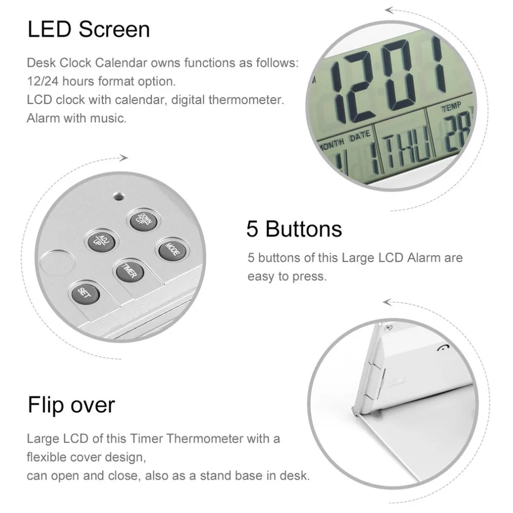 1 шт. календарь будильник дисплей дата время температура гибкий мини настольный цифровой ЖК-дисплей крышка термометра по всему миру магазин