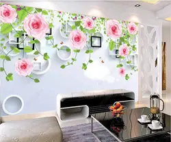 custom mural Photo wallpaper on the wall Pink rose flower vine frame circle bedroom home decor 3d wallpaper for walls in rolls