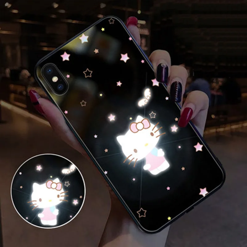 EKIND Hellokitty серия закаленное стекло чехол для iPhone X XS XSMAX Led логотип флэш-стекло чехол для iPhone защитный
