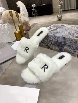 

2020 Fall Winter Women's Indoor Shoes Fashion Flax Home flip Flops Fur Slippers Bedroom Slipper