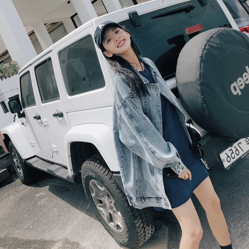 

Hong Kong Style Jeans Coat Women's Autumn Korean-style Students BF Harajuku Loose-Fit Handsome Cool Retro Street Jacket
