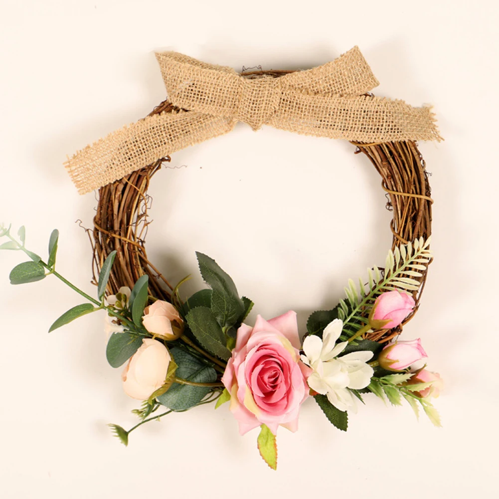 Bride Christmas Wedding Wreath Door Garland Wall Linen Knot Hanging Festival Party Decorative Artificial Rose Ornament