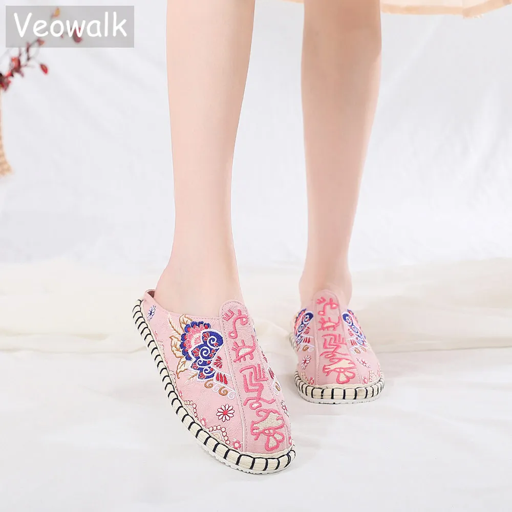 

Эспадрильи Veowalk женские, мягкие холщовые шлепанцы с вышивкой, закрытым носком, летние мюли на плоской подошве, удобная обувь ручной работы