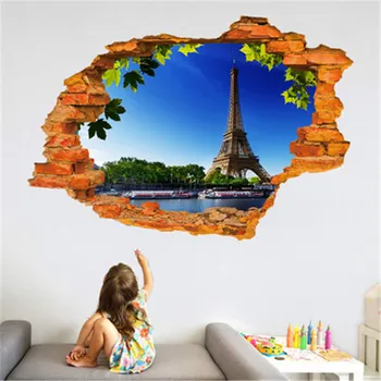 

3D View Eiffel Tower Landscape Wall Sticker Home Decor Kids Room Murals Art Wallpaper for Living Room Decorative Stickers Poster