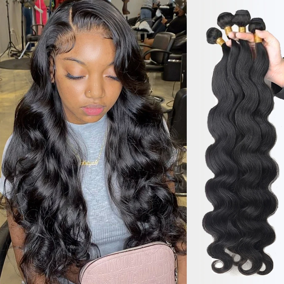 30 32 40 Inch Body Wave Brazilian Virgin Hair Weaves Bundles 3 4 Human Single Remy Extensions | Шиньоны и парики