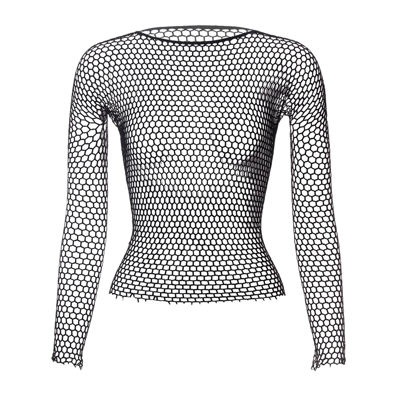 Sexy Cosplay Costumes Lingerie Women Club Party Tops Gothic Hollow Out Mesh Fishnet Tanks Long Sleeve Underwear Black Shirts