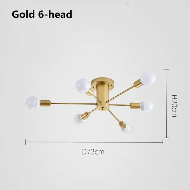 Modern Chandelier Lighting Nordic Spider 6/8/10 E27 Lights Fixture Vintage Industrial Led Ceiling Lamp for Living Room Bedroom Golden-6 heads