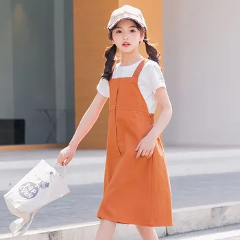 

YourSeason Girls Summer Casual Two-Piece Dresses Set 2020 New Teenage Girl Cotton Shirts Tees And Fashion Strap Dress