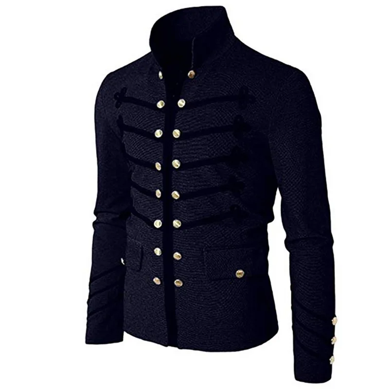 Laamei, винтажная Мужская Готическая куртка, осенняя туника в стиле стимпанк, рок-платье, Мужской винтажный костюм в стиле панк, металлическая военная куртка, верхняя одежда