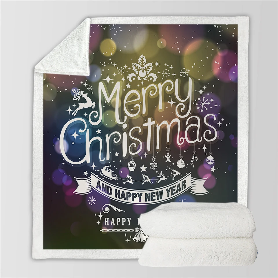 Merry Christmas 3D Printed Sherpa Blanket Couch Quilt Cover Travel Family Bedding Outlet Velvet Plush Throw Fleece Bedspread