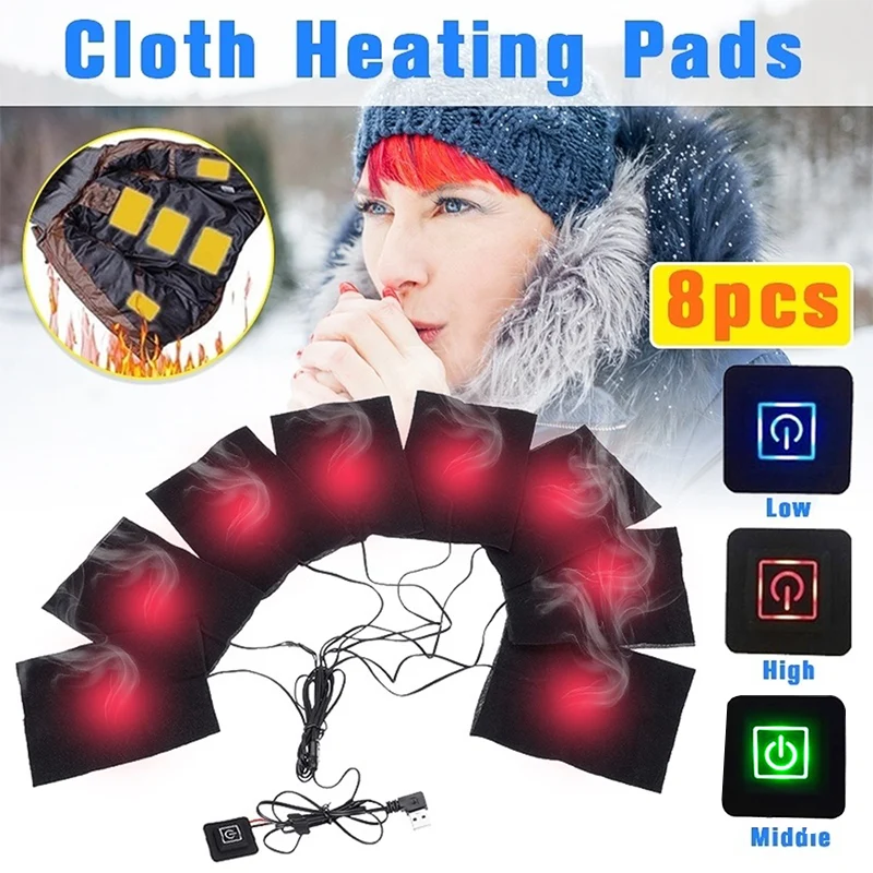 

Clothes Warmer Pads Warmer Pads 8pcs USB Black Heating Cushion Soft Winter Outdoor Sport Vest Heating Pads