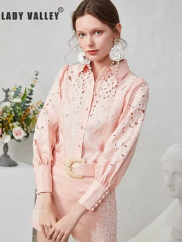 

Free shipping heavy craft embroidery hollow color matching shirt ladies spring new fashion personality wild retro top