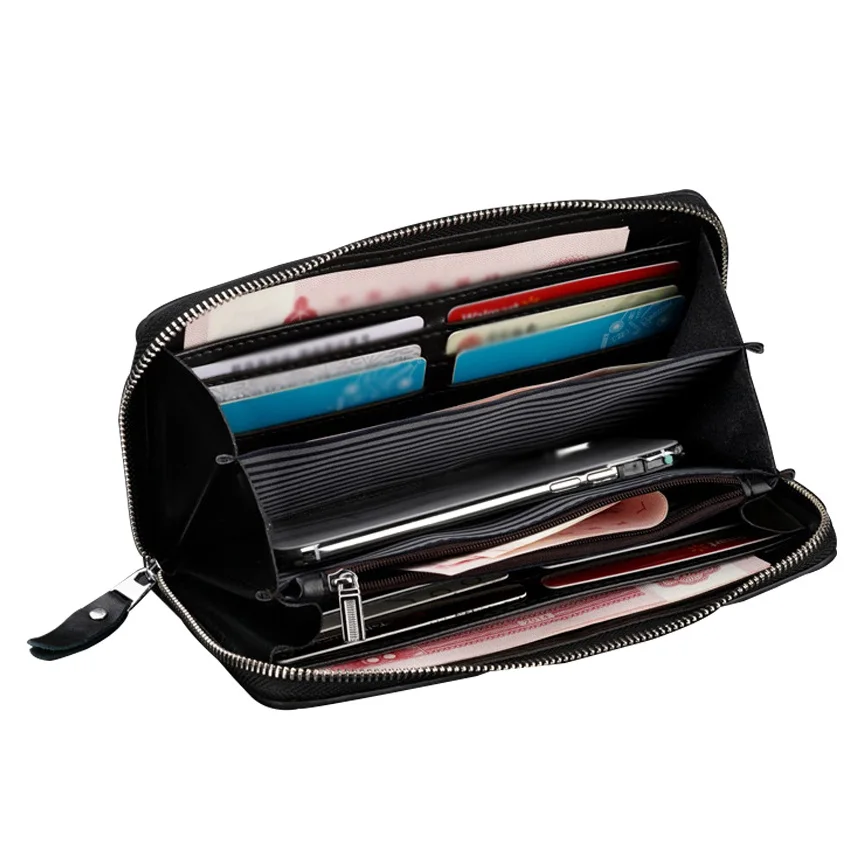 MANET RFID Genuine Leather Wallet Men's Vintage Business Purse with Multi Pockets Blocking Business Card Holder for Male