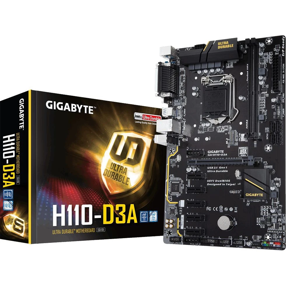 Материнская плата Gigabyte GA-H110-D3A Soc-1151 Intel H110 2xDDR4 ATX AC`97 8ch(7.1) GbLAN+VGA