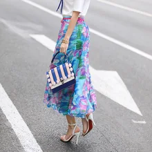 Пляжная юбка с цветочным принтом; женская Праздничная юбка года в европейском стиле; юбки большого размера