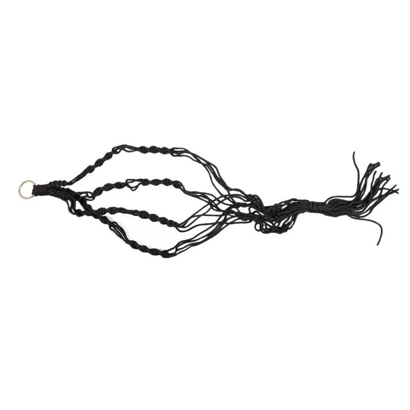 Handcrafted Braided Natural Jute Macrame Hanging Basket Plant Pot Holders Garden,Black