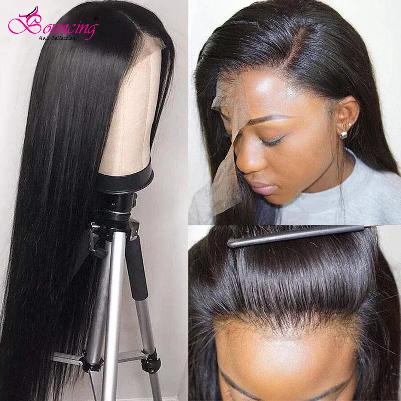 

Bouncing Brazilian Straight Wigs 4X4 Closure Wigs 13x4 Frontal Wig Natural Color 180 Density 100% Remy Human Hair Wigs Thick End
