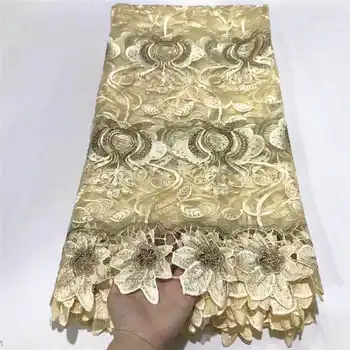 

African Lace Fabric 2020 High Quality Lace Tulle French Fabric Cream Nigerian Lace Fabrics Embroidered Fabric For Sewing ZQA11