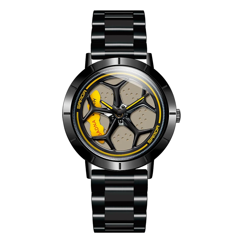 

P1022 Men's Quartz Watch Fashion Cool Creative Turbine Rotation Dial Wheel Male Wristwatch Luxury Brand Casual steel belt Watch