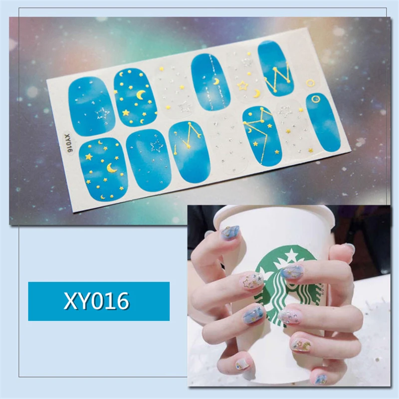 Nusx 14 насадок, полное покрытие, наклейки для ногтей, s обертывания, созвездие, сделай сам, наклейки для ногтей, самоклеющиеся наклейки для ногтей, розовый, белый, черный, зеленый, ST024 - Цвет: 016