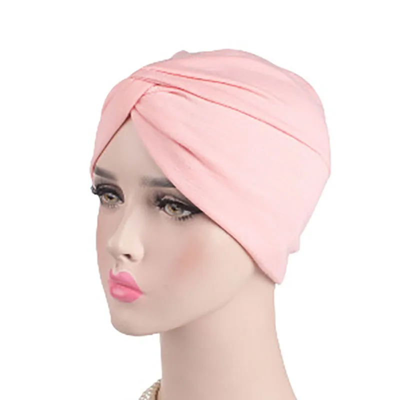 Light Pink Женские шапки-шапочки на осень и зиму, шарф-тюрбан, повязка на голову, шапки, мягкий удобный хлопчатобумажный головной убор для женщин, шлепки с узлом - Цвет: Light Pink