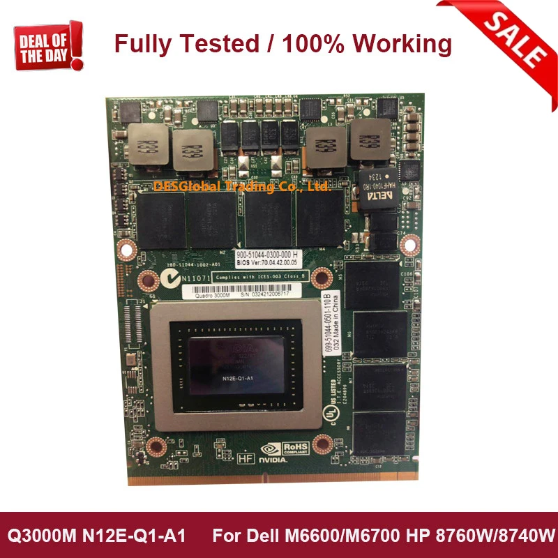

Original Q3000M 2GB N12E-Q1-A1 VGA Graphics Video Card With Back Bracket For Dell M6600 M6700 HP 8760W 8770W 8740W 100% Test