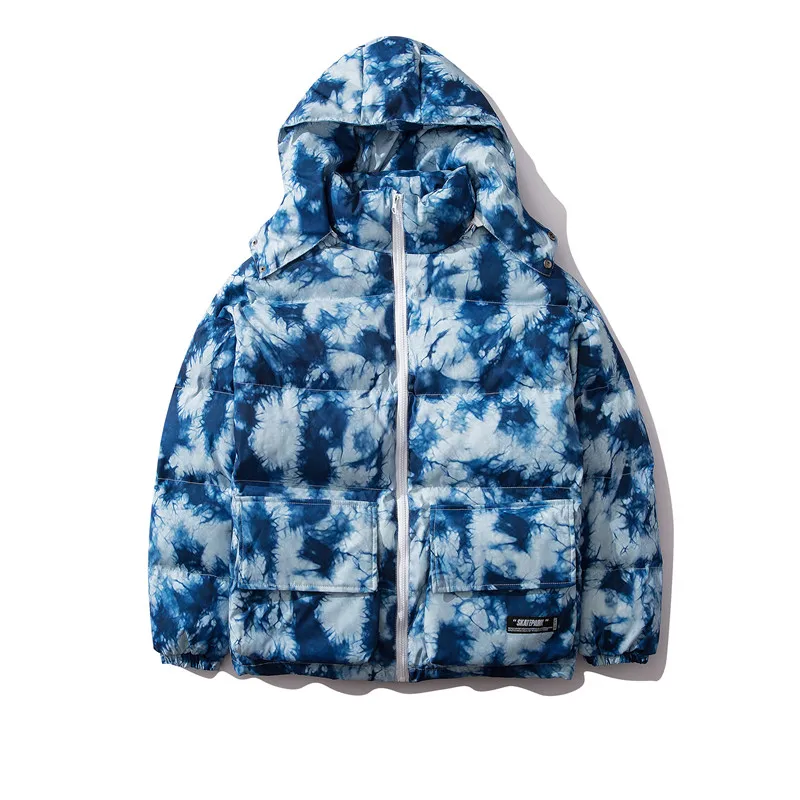 Light blue Мужская зимняя теплая Толстая Камуфляжная парка с капюшоном куртки Мужская Уличная негабаритная ветрозащитная утолщённый для холодных напитков хлопковая верхняя одежда - Цвет: Light blue